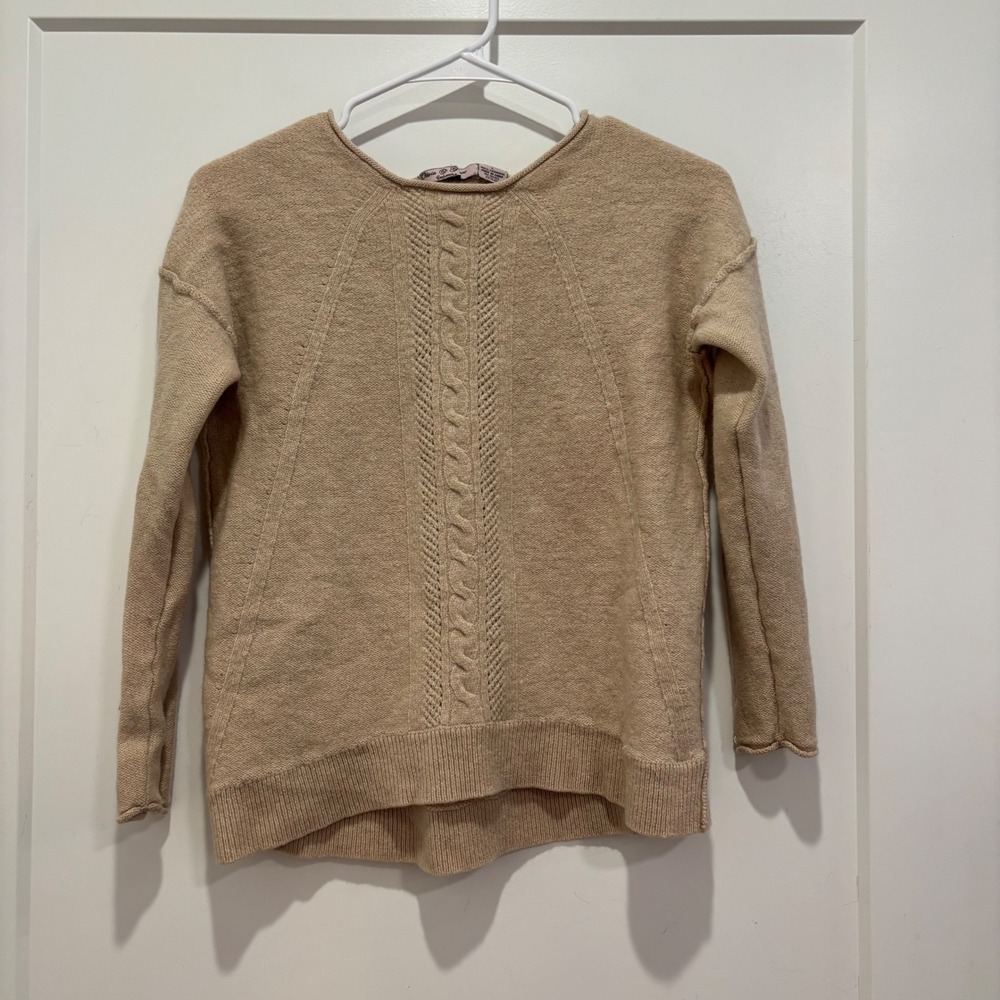 Olivia & Grace Cashmere Sweater Large Tan Cable Knit Pullover L 100% Cashmere